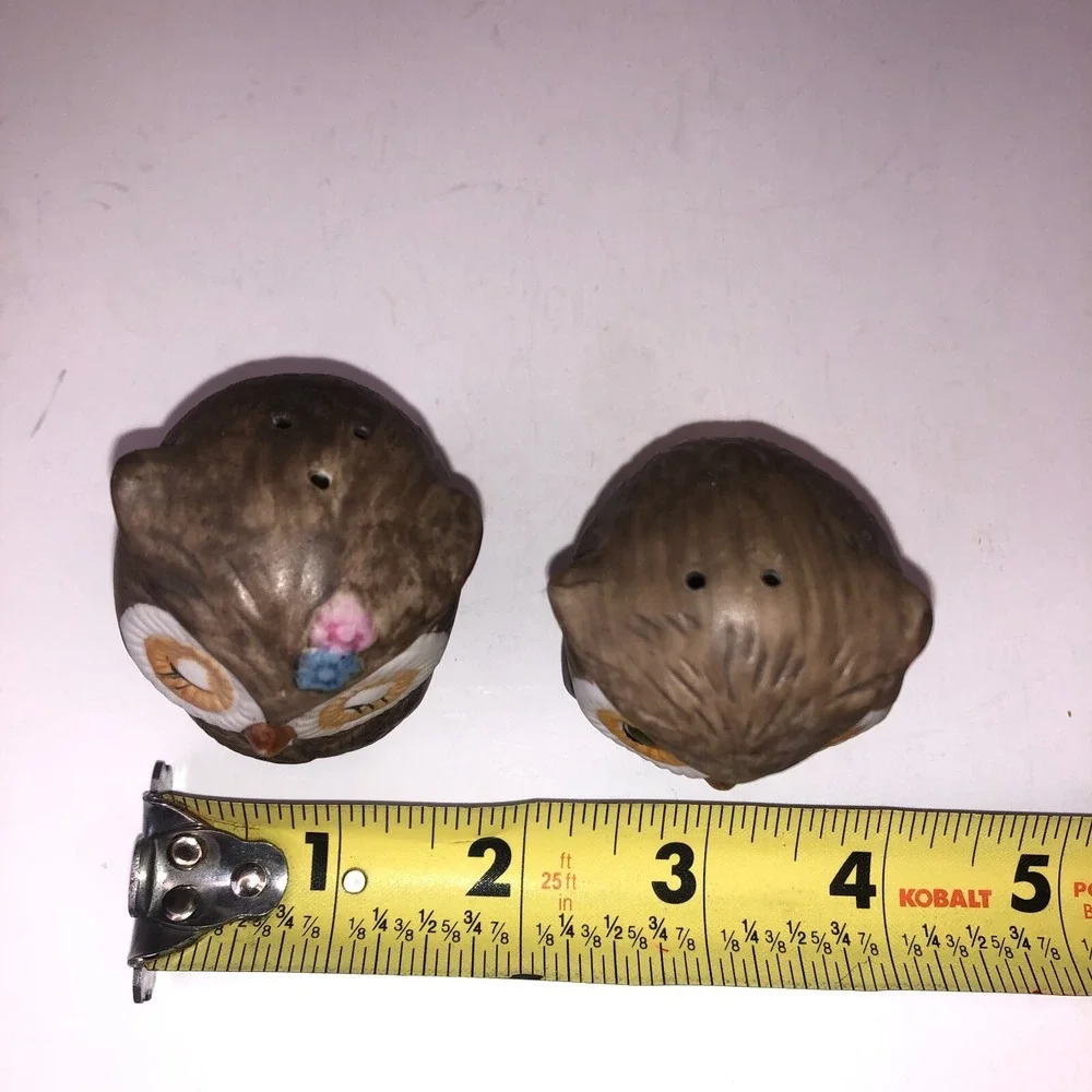 OWLS Salt & Pepper Shaker‎ S&P Cute Brown Couple Kitsch Ceramic VINTAGE